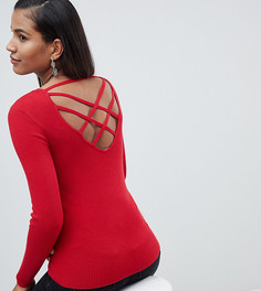 Красный трикотажный топ с длинными рукавами и решеткой из лямок на спине Miss Selfridge - Красный