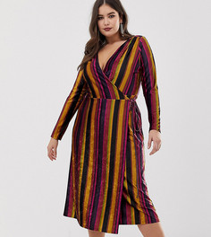 Бархатное платье миди в полоску с запахом ASOS DESIGN Curve - Мульти