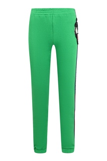 Зеленые брюки с лампасами и нашивкой Gucci Kids