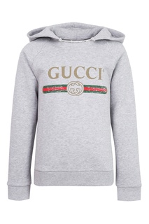 Серое худи с логотипом Gucci Kids