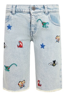 Голубые шорты с вышивкой Gucci Kids