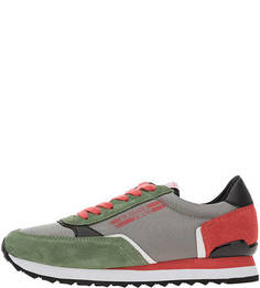 Кроссовки цвета хаки из текстиля и замши на шнуровке Trussardi Jeans