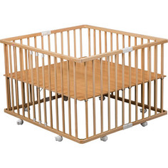 Манеж Combelle деревянный на колесах, квадрат, Gaby, 3-х уров. 98х92х67 см - Natural / Натуральный 459