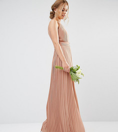 Плиссированное платье макси с высокой горловиной TFNC WEDDING - Коричневый