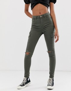 Облегающие джинсы карго цвета хаки New Look - Зеленый