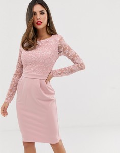 Платье миди с кружевной отделкой City Goddess - Розовый