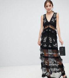Черное ярусное платье макси с кружевной отделкой Miss Selfridge - Черный