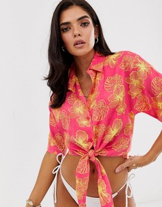 Пляжная рубашка с гавайским цветочным принтом и завязкой ASOS DESIGN - Мульти