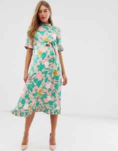 Жаккардовое платье-футляр миди с цветочным принтом и поясом ASOS DESIGN Maternity - Мульти