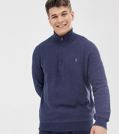 Хлопковый темно-синий джемпер из меланжевого трикотажа с молнией Polo Ralph Lauren Big & Tall Texure Pima - Темно-синий