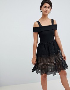 Платье с открытыми плечами и кружевной юбкой French Connection Amelia - Черный