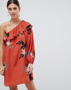 Платье на одно плечо с цветочным принтом French Connection Delphine - Красный