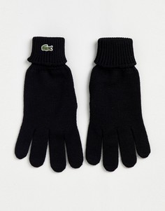 Черные трикотажные перчатки с логотипом Lacoste - Черный