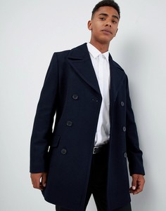 Двубортное пальто-бушлат с добавлением шерсти French Connection - Темно-синий