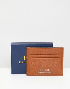 Светло-коричневый кошелек для карт из зернистой кожи Polo Ralph Lauren - Рыжий