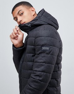 Черная дутая куртка на двойной молнии с капюшоном Superdry - Черный