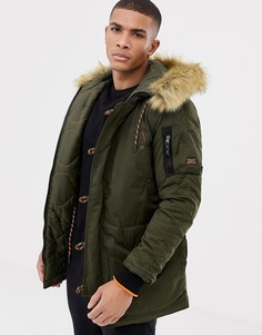 Парка цвета хаки с капюшоном и отделкой из искусственного меха Superdry sdx - Зеленый
