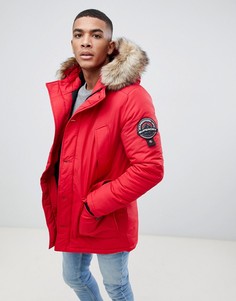 Красная парка с капюшоном и отделкой искусственным мехом Superdry Everest - Красный