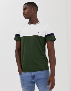 Зеленая футболка в стиле колор блок Lacoste - Зеленый
