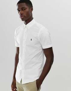 Белая приталенная рубашка с воротником на пуговицах и коротким и рукавами Polo Ralph Lauren - Белый