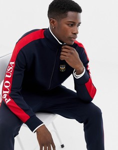 Темно-синяя спортивная куртка с логотипом на рукавах и нашивкой Polo Ralph Lauren - Темно-синий