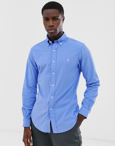 Голубая приталенная вельветовая рубашка с воротником на пуговицах Polo Ralph Lauren - Синий
