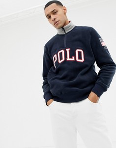 Темно-синий свитшот с молнией и логотипом-аппликацией Polo Ralph Lauren - Темно-синий