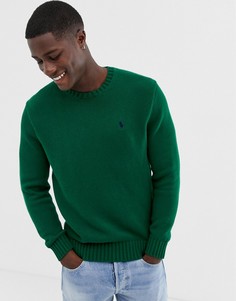Зеленый хлопковый вязаный джемпер с круглым вырезом Polo Ralph Lauren - Зеленый