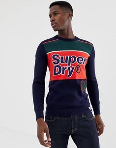 Темно-синий джемпер с круглым вырезом и логотипом Superdry - Темно-синий