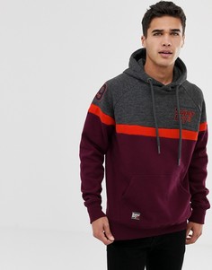 Бордовый свитшот колор блок с капюшоном Superdry - Красный