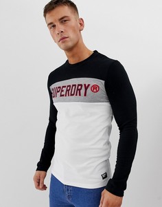 Черный лонгслив в стиле колор блок с аппликацией Superdry - Черный