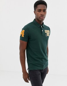 Поло из пике зеленого цвета с логотипом Superdry oldskool - Зеленый