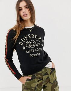 Вязаный джемпер со звездами на рукавах Superdry - Черный