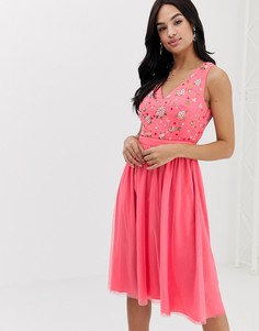 Сетчатое платье с бисером French Connection Palma Sparkle - Розовый