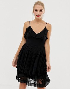 Плиссированное кружевное платье French Connection Adanna - Черный