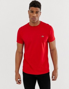 Темно-красная футболка с круглым вырезом и логотипом Lacoste - Красный