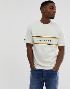 Светло-бежевая футболка в полоску с логотипом Lacoste - Белый