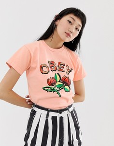 Свободная футболка с логотипом Obey - Розовый
