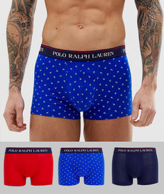 3 боксеров-брифов (темно-синие/красные/синие с якорями) с логотипом на темно-синем поясе Polo Ralph Lauren - Мульти