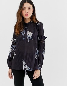 Блузка с цветочным принтом и оборками French Connection Ellette - Темно-синий