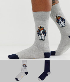 Набор из 2 пар носков с медведем и логотипом серого/темно-синего цвета Polo Ralph Lauren - Серый