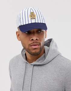 Бело-синяя бейсболка в полоску с темно-синим козырьком и вышивкой Polo Ralph Lauren - Белый