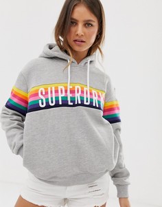 Худи с полосками и логотипом Superdry - Серый