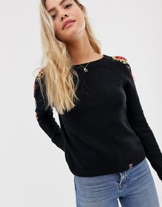 Джемпер с цветочной отделкой кроше на рукавах Superdry - Черный