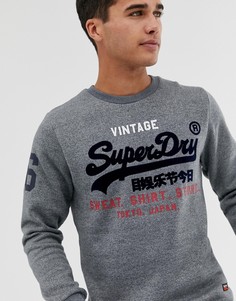 Серый свитшот с круглым вырезом и большим логотипом Superdry - Серый