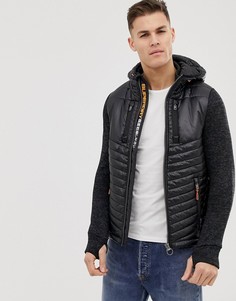 Черная трикотажная дутая куртка с капюшоном Sueprdry - Черный Superdry