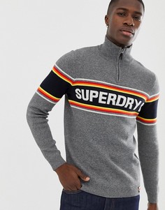 Серый джемпер в полоску на молнии с логотипом Superdry - Серый