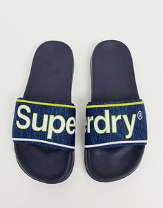 Темно-синие шлепанцы с логотипом Superdry - Темно-синий