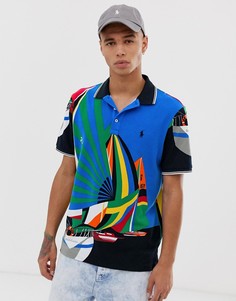 Поло из пике классического кроя с логотипом и принтом Polo Ralph Lauren - Мульти