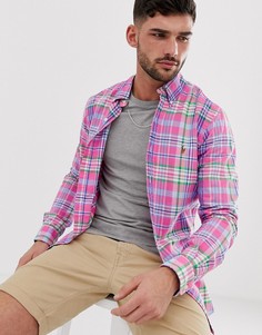 Приталенная клетчатая оксфордская рубашка на пуговицах с логотипом Polo Ralph Lauren - Розовый